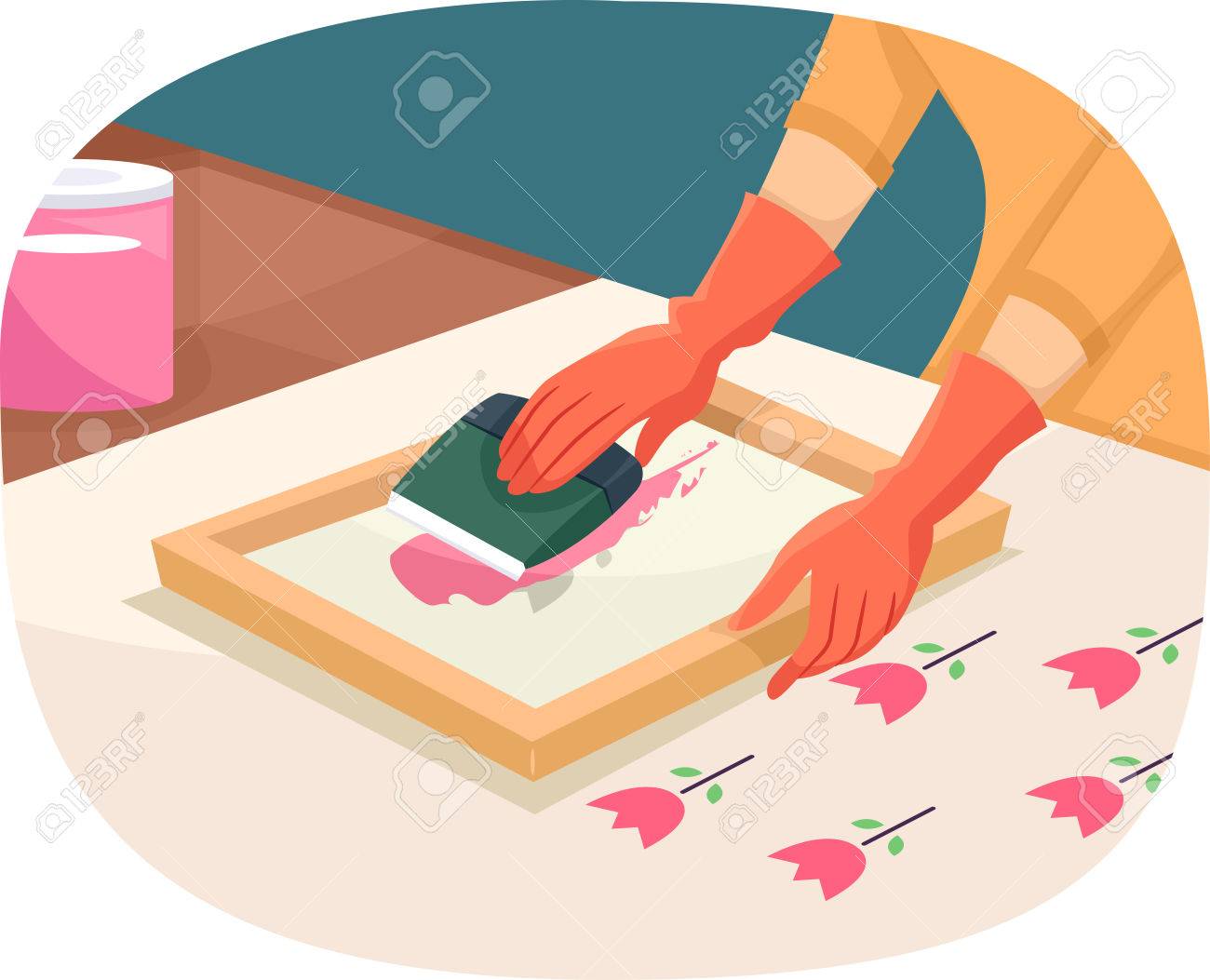 シルク スクリーンを使用した女性印刷のイラスト の写真素材 画像素材 Image