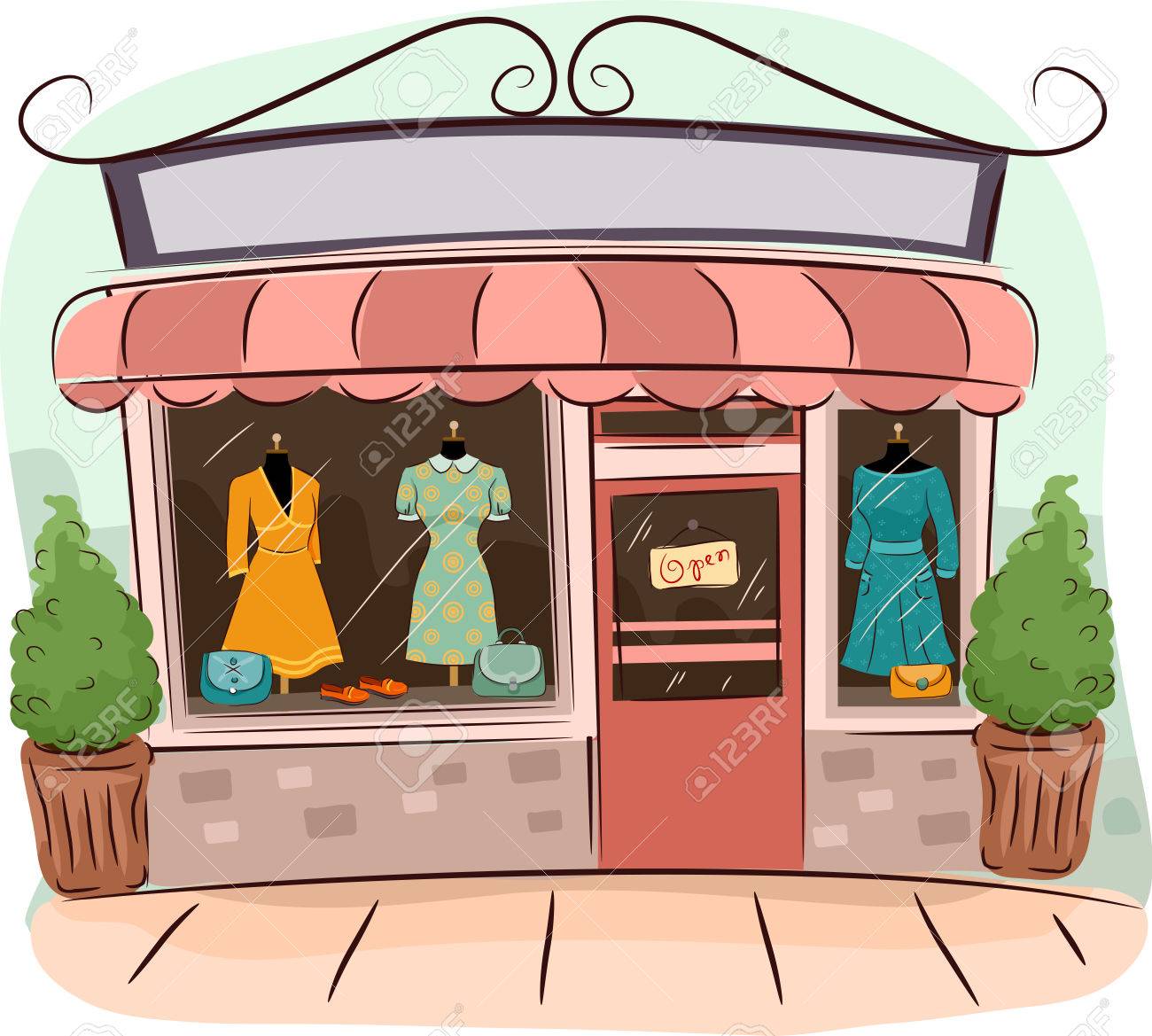 ビンテージの服を売っているブティックのイラスト の写真素材 画像素材 Image