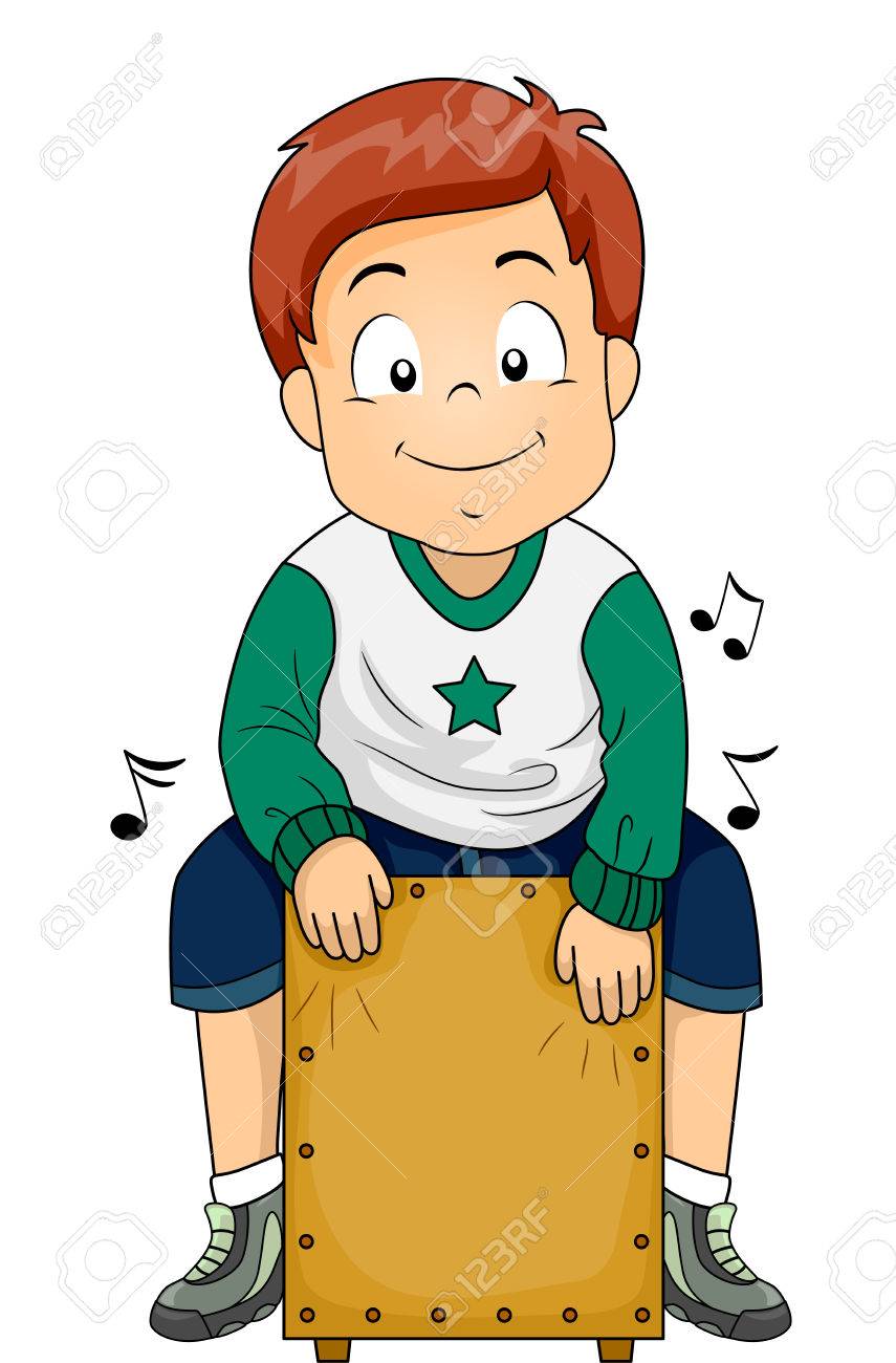 Illustration Of A Little Boy Playing With A Cajon Stock Photo, Picture And  Royalty Free Image. Image 64885251.