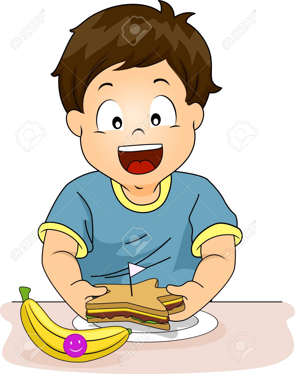 健康的なスナックを準備する男の子のイラスト の写真素材 画像素材 Image