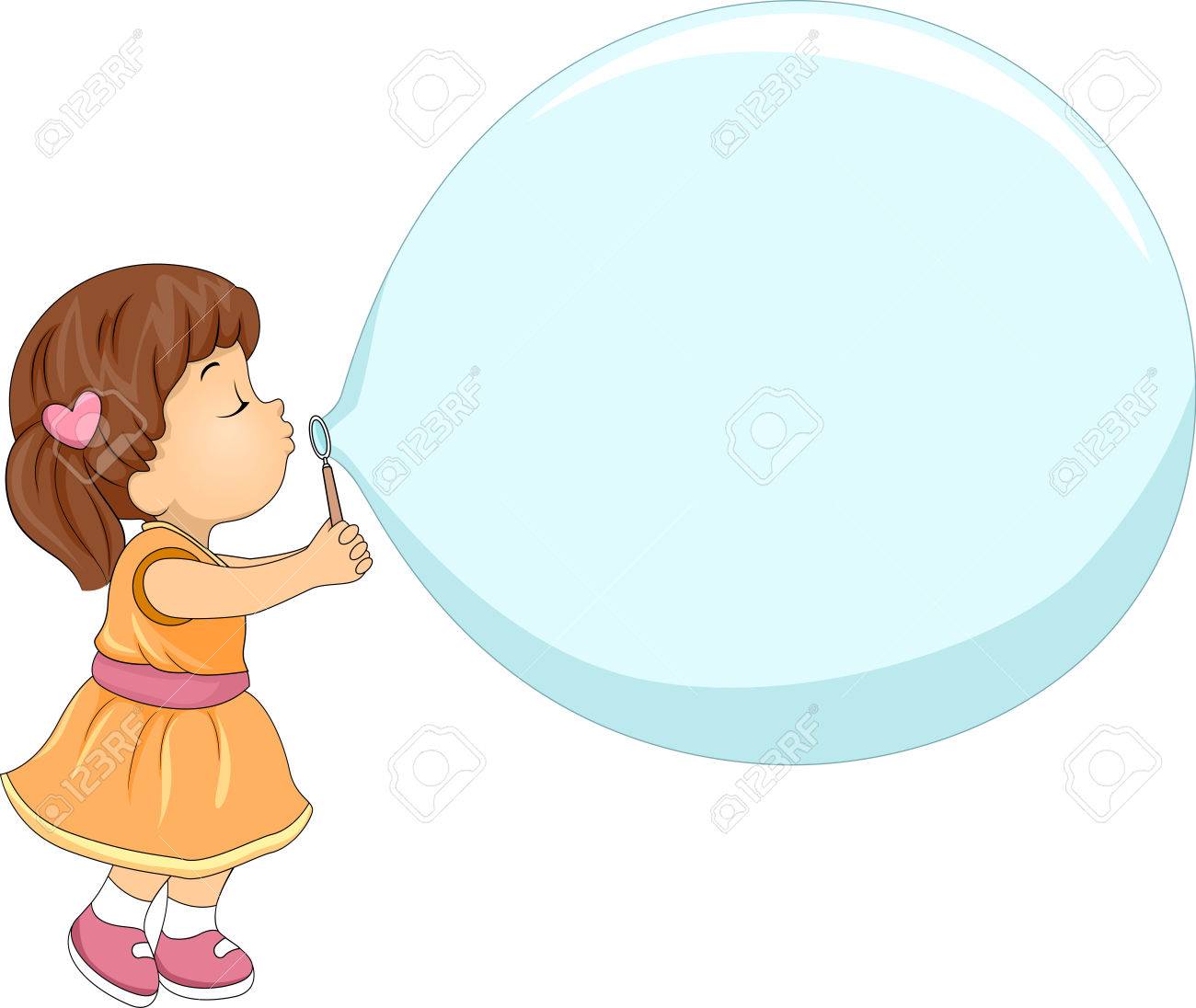 巨大なシャボン玉を作って女の子のイラスト の写真素材 画像素材 Image