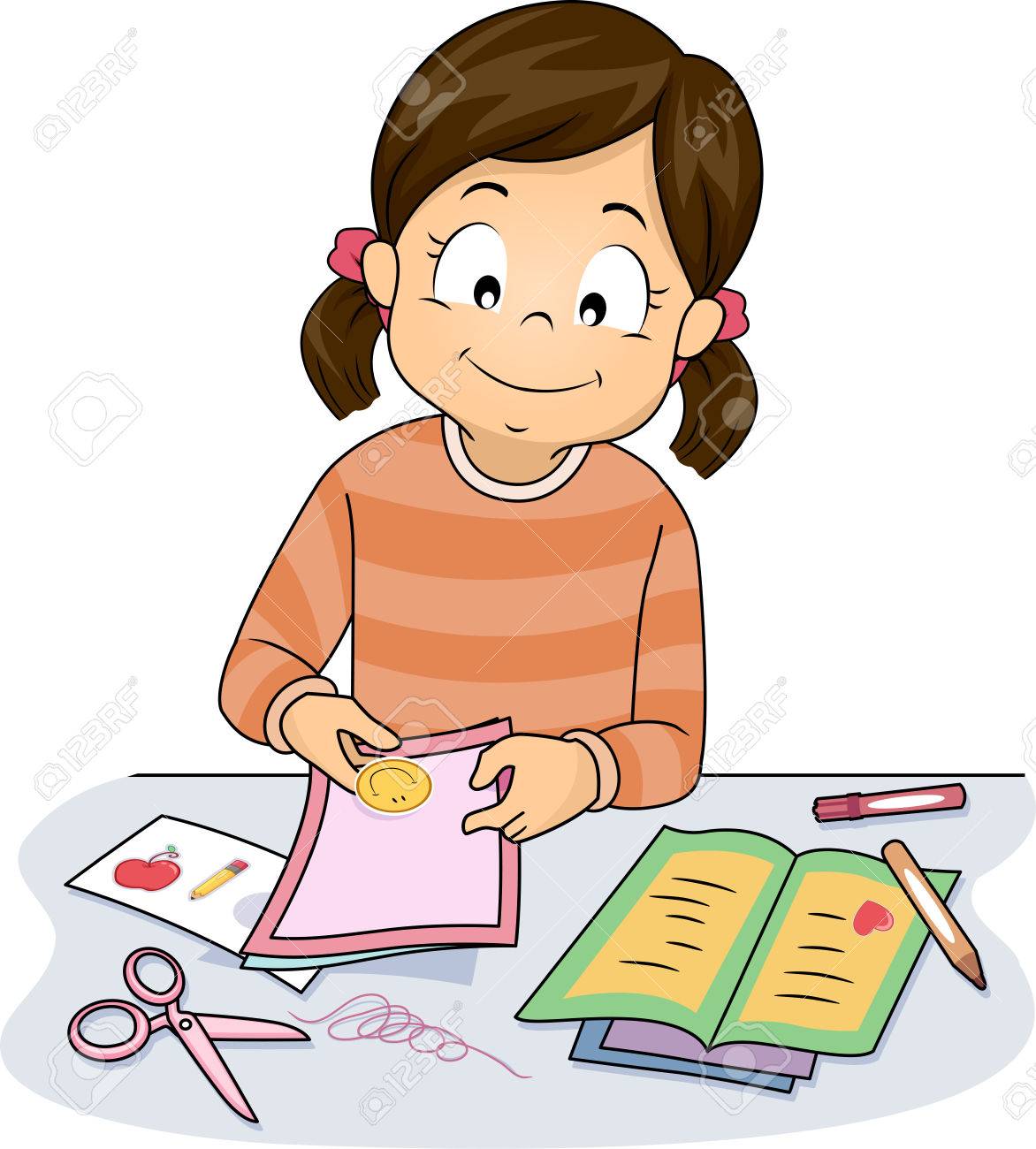 illustration of a little girl making homemade greeting cards stock making photo cards