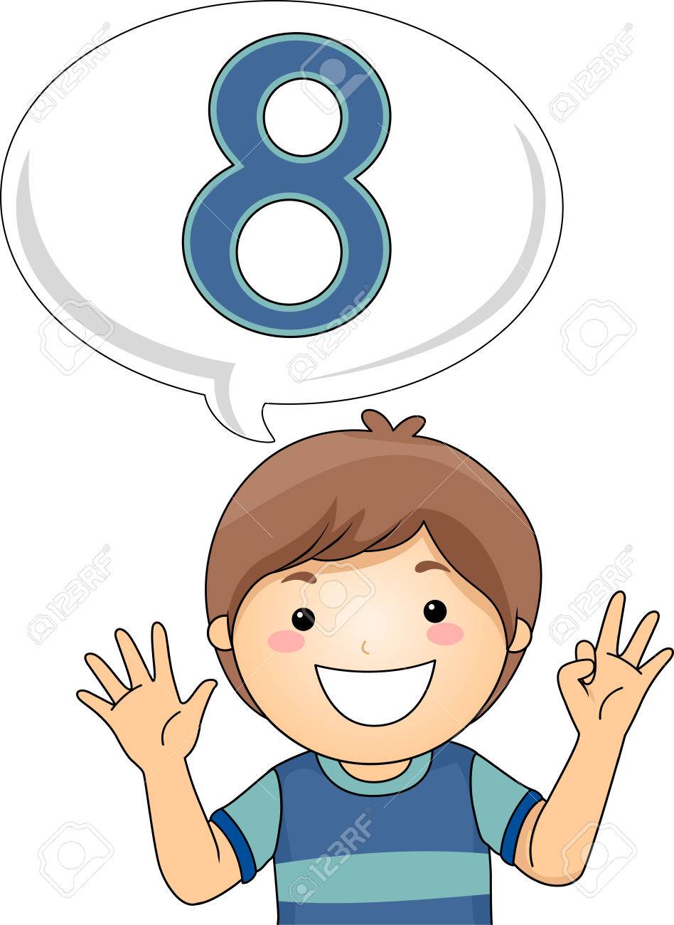 数を身振りで示す小さな男の子のイラスト 8 の写真素材 画像素材 Image