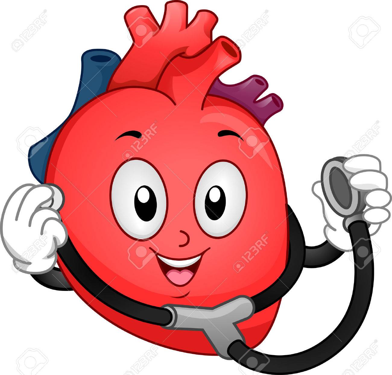 心に耳を傾けるに聴診器を使用して人間の心のマスコット イラストを打つ の写真素材 画像素材 Image