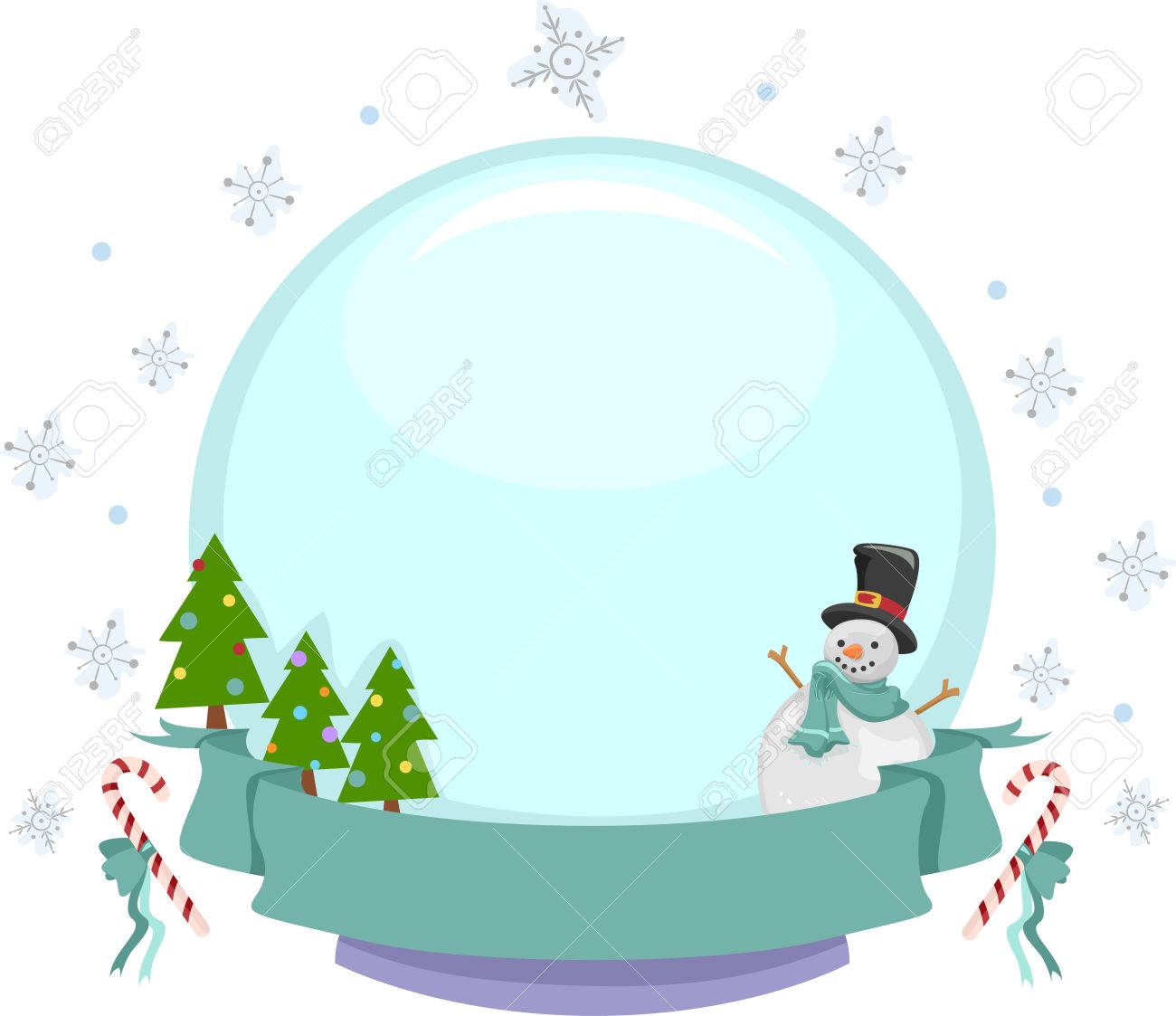 冬テーマ イラスト飾られたクリスマス ツリー キャンディー杖と雪だるまスノードームの特徴 の写真素材 画像素材 Image