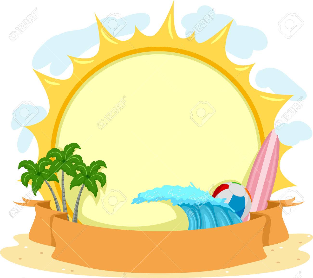 summer themed illustration featuring a board decorated with tropical