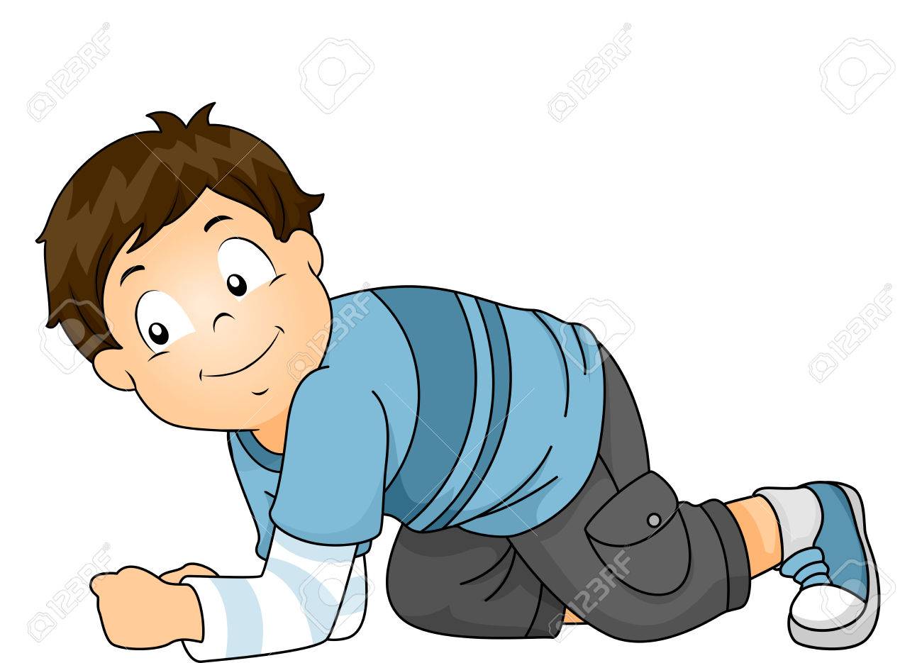 ストライプのシャツとカーゴパンツのクロールで四つんばいでかわいい男の子のイラスト の写真素材 画像素材 Image