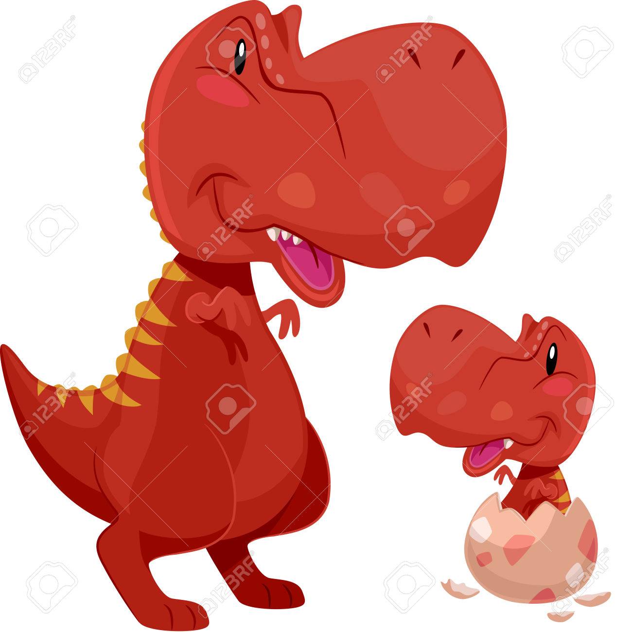 愛らしいイラストの卵から赤ちゃん T レックス孵化を愛情を込めて見てティラノサウルス レックス ママの特徴 の写真素材 画像素材 Image