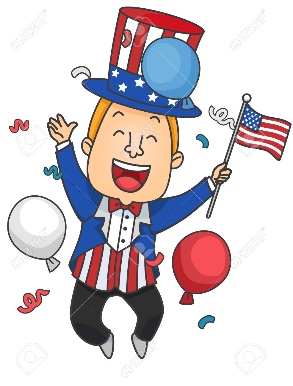 アメリカの国旗を押しながら男を着てアンクルサム衣装ジャンプのイラスト の写真素材 画像素材 Image アメリカの国旗を押しながら男を着てアンクルサム衣装ジャンプのイラスト の写真素材 画像素材 Image