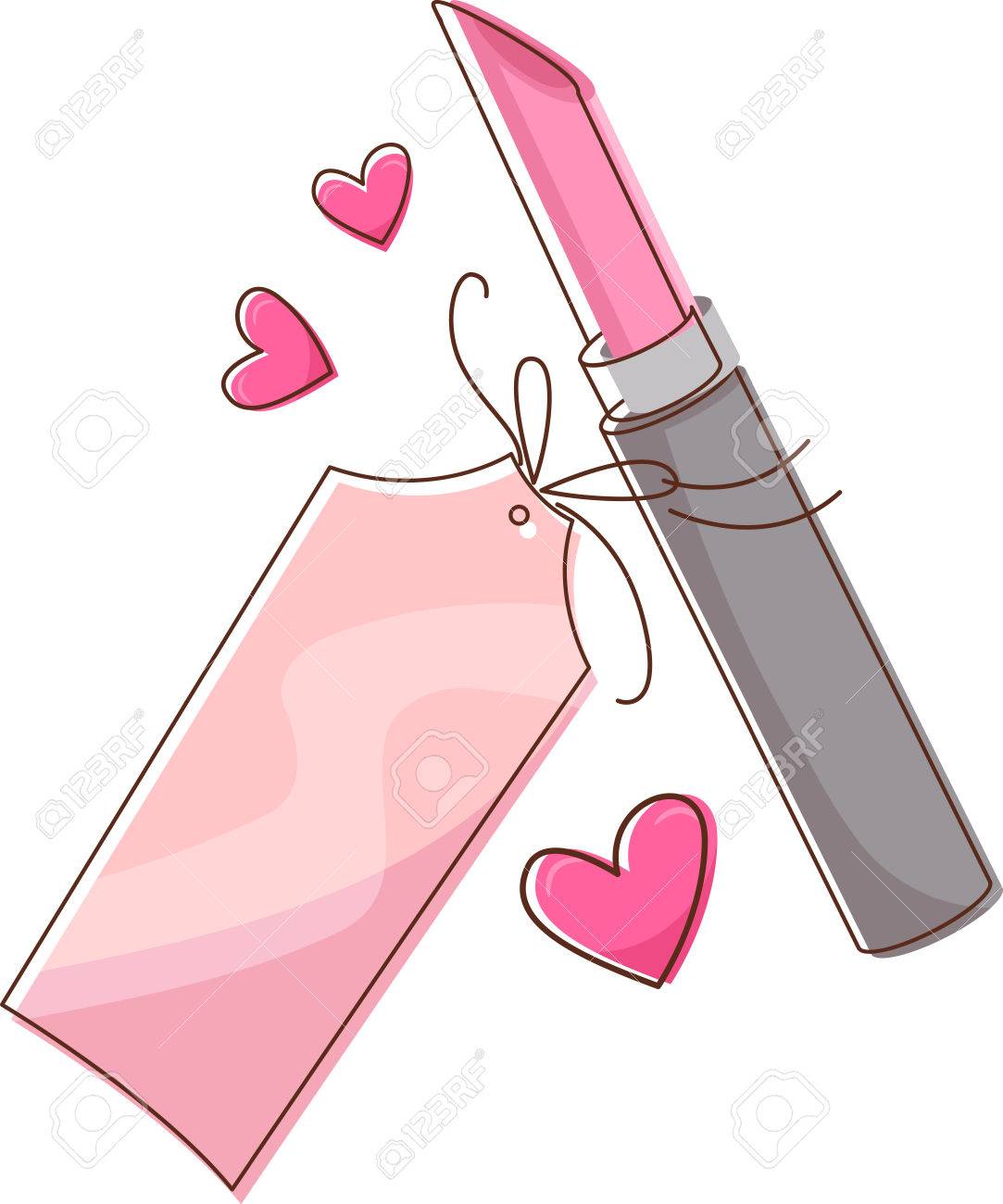 illustration of a pink lipstick with a blank price tag and cute