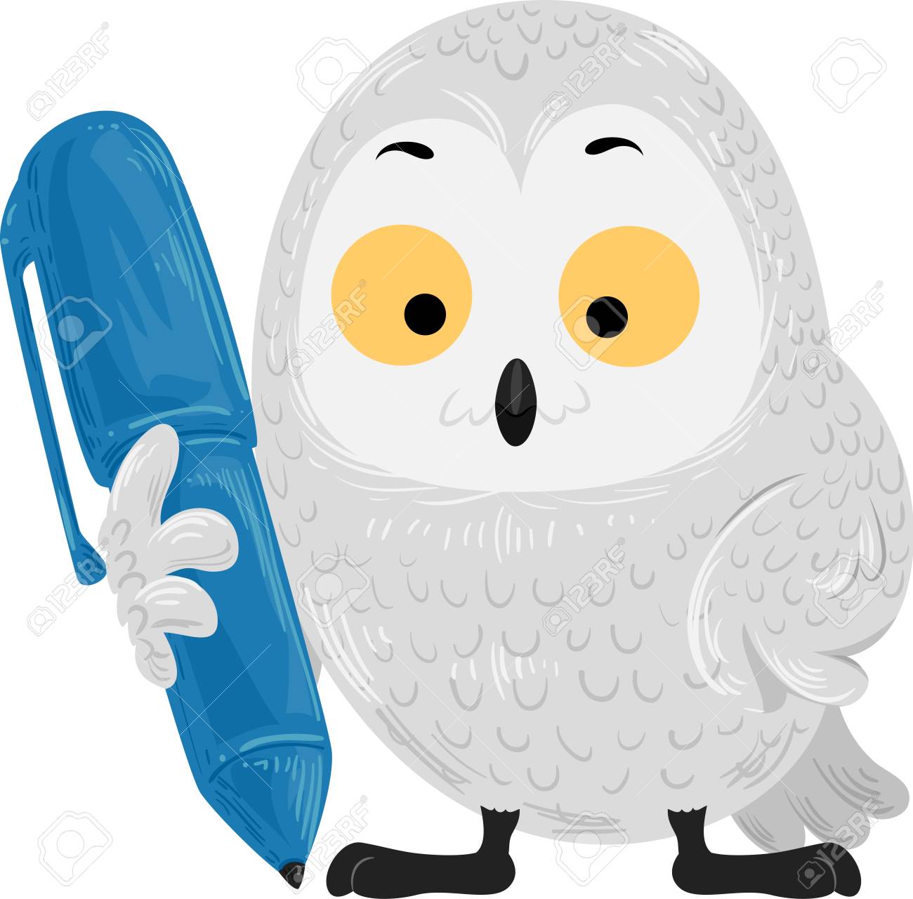 Cute Animal Illustration Featuring A Snowy Owl Holding A Blue Pen With His Wing Stock Photo Picture And Royalty Free Image Image 45