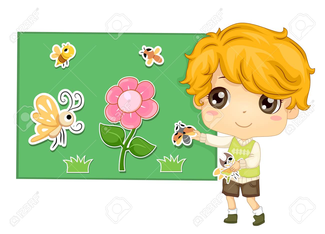 付着動物かわいい男の子を備えたカラフルなイラスト カット アウト