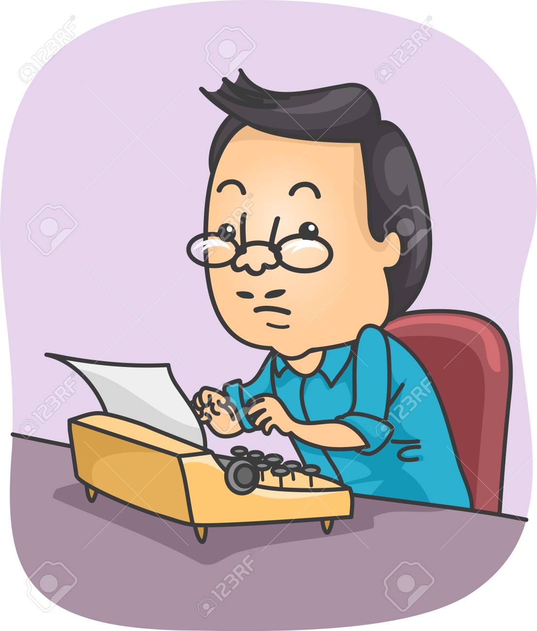 Ilustración Con Un Hombre De Mediana Edad Escribiendo Un ...