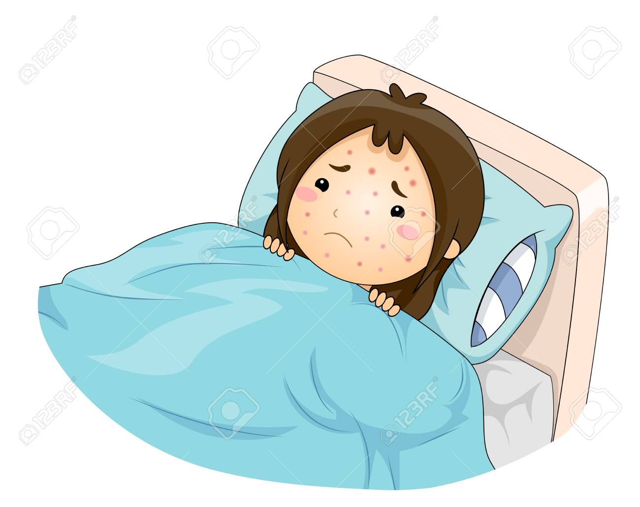 水痘とベッドの中で悲しい子供の女の子のイラスト の写真素材 画像素材 Image 水痘とベッドの中で悲しい子供の女の子のイラスト の写真素材 画像素材 Image