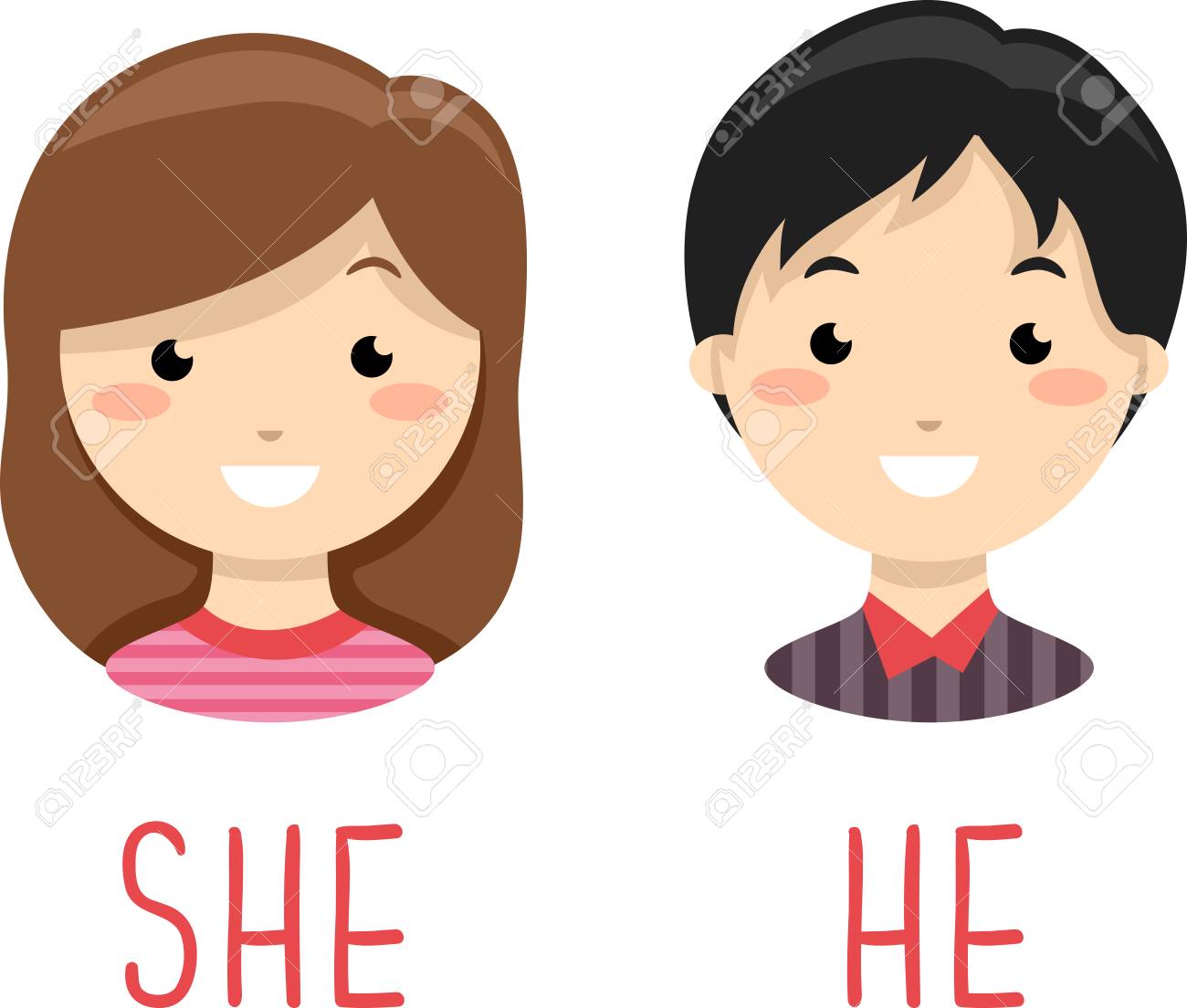 Illustration Of A Girl And A Boy With A He And She Gender Identifier As  Lesson Stock Photo, Picture And Royalty Free Image. Image 95564344.