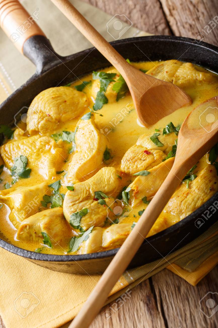 Creamy Brazilian Coconut Chicken In A Pan Close Up On The Table Stock Photo Picture And Royalty Free Image Image 94765576