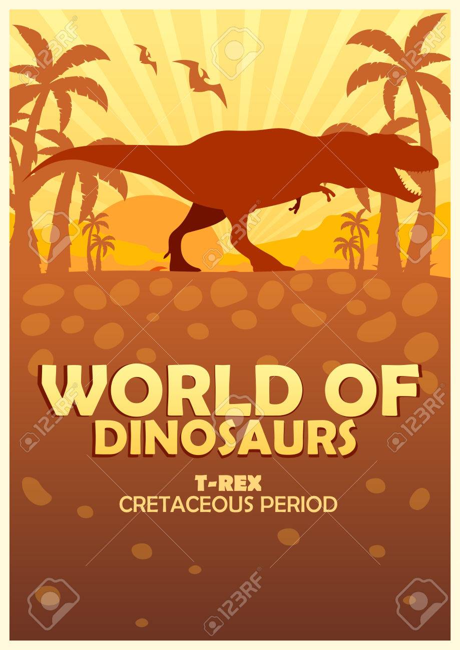 恐竜のポスターの世界 先史時代の世界 T レックス 白亜紀のイラスト素材 ベクタ Image