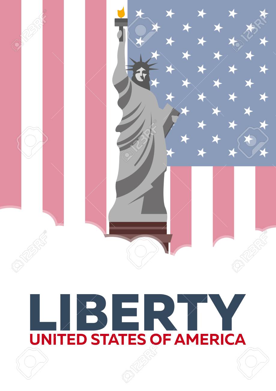 Liberty. Statue Of Liberty. USA Flag Vector Illustration 免版税剪贴画，向量插图和库存图片.  Image 73956699, image size:919x1300