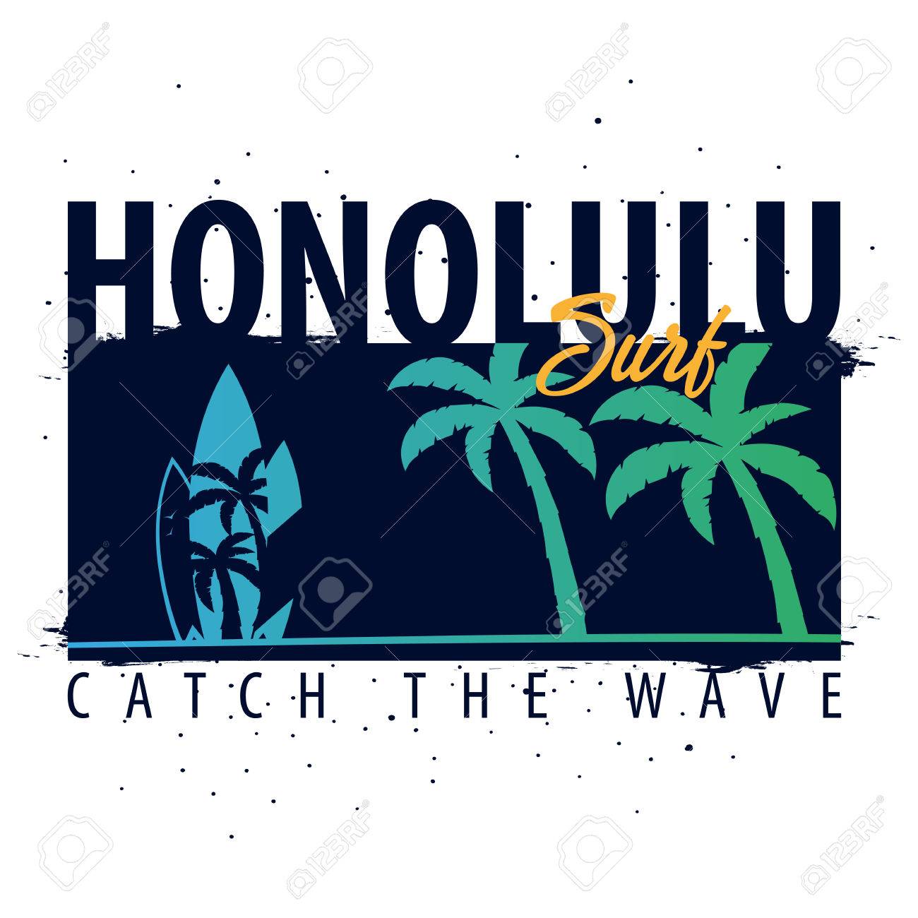 hawaii honolulu surfing graphic with palms t shirt design and