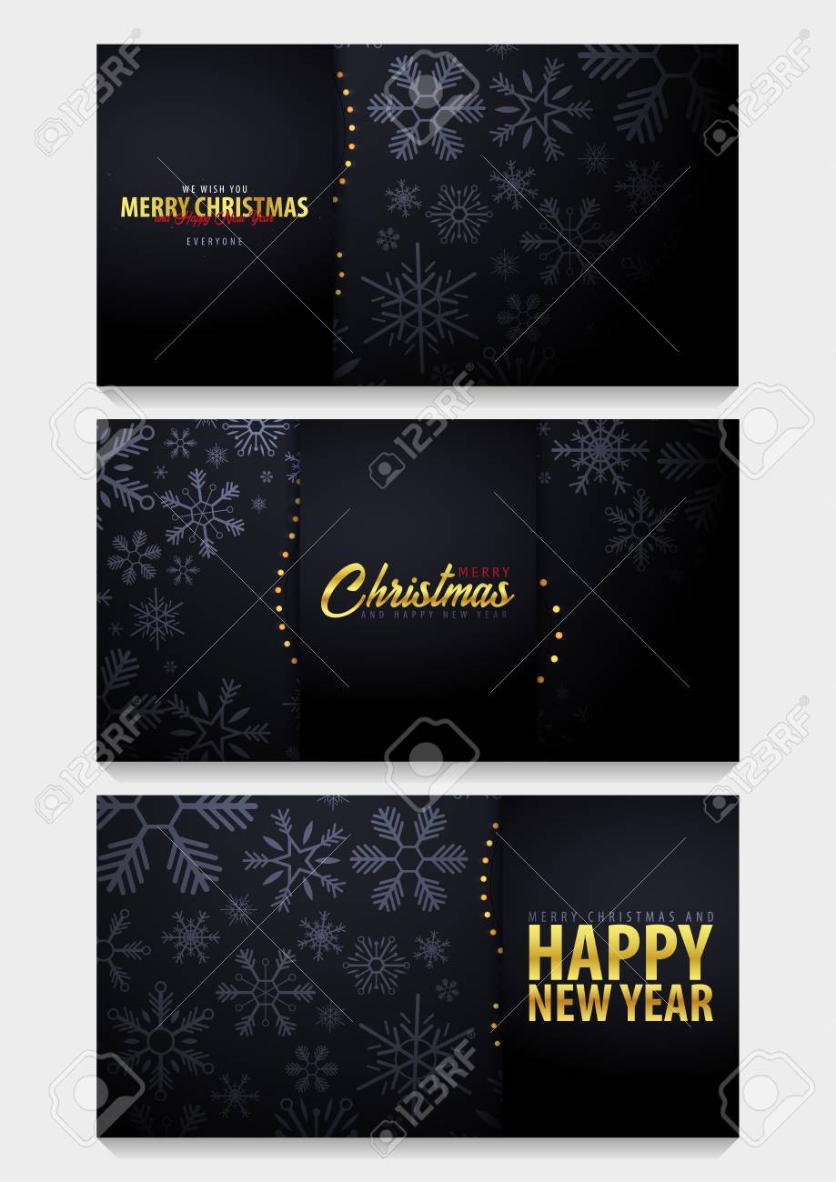 Set of Marry Christmas and Happy New Year banner on dark background with snowflakes. Vector illustration - 91114852 Set of Marry Christmas and Happy New Year banner on dark background with snowflakes. Vector illustration - 91114852