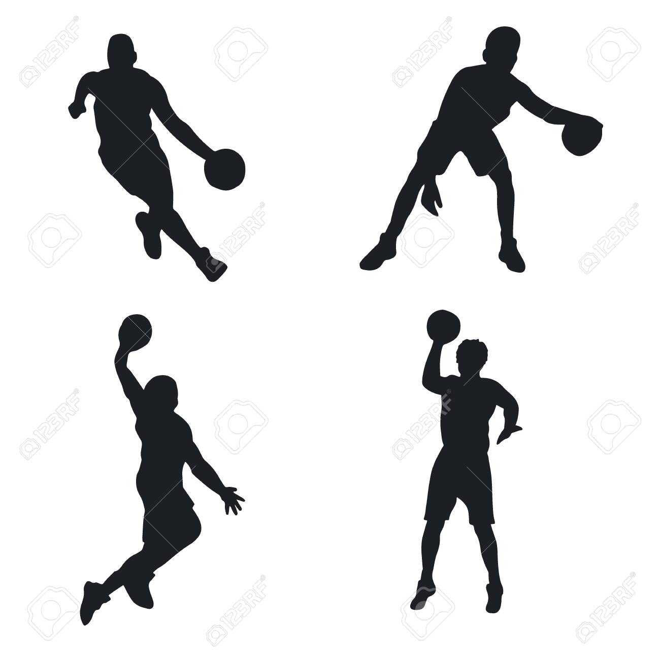 Jogador de basquete silhueta no conjunto de ação