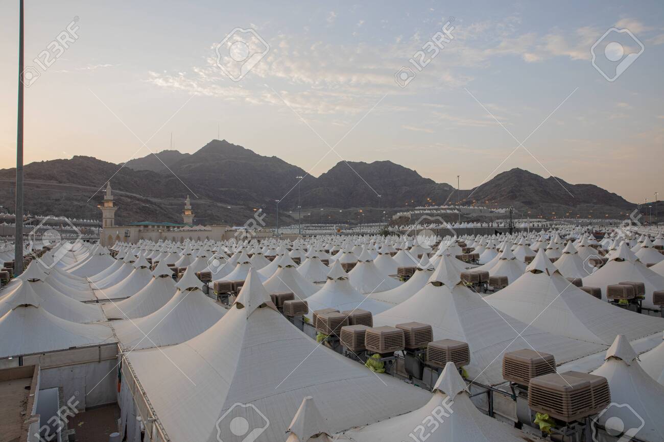 Makkah Saudi Arabia Landscape Of Mina City Of Tents The Area For Hajj Pilgrims To Camp During Jamrah Stoning Of The Devil Ritual August 1 2018 Stock Photo Picture And