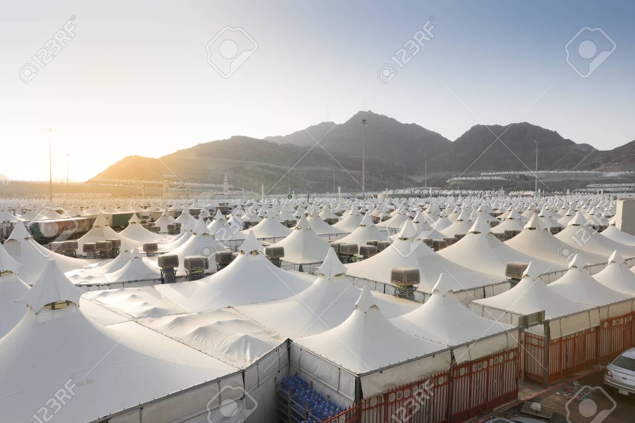 Makkah Saudi Arabia Landscape Of Mina City Of Tents The Area For Hajj Pilgrims To Camp During Jamrah Stoning Of The Devil Ritual August 1 2018 Stock Photo Picture And
