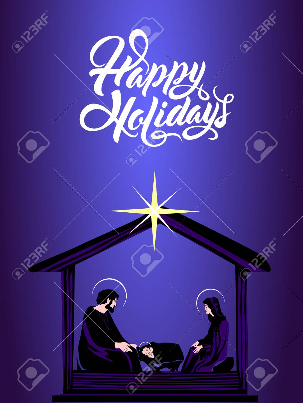 Natale Cristiano.Vettoriale Presepe Cristiano Di Natale Con Gesu Bambino Nella Mangiatoia In Silhouette Image 91162194