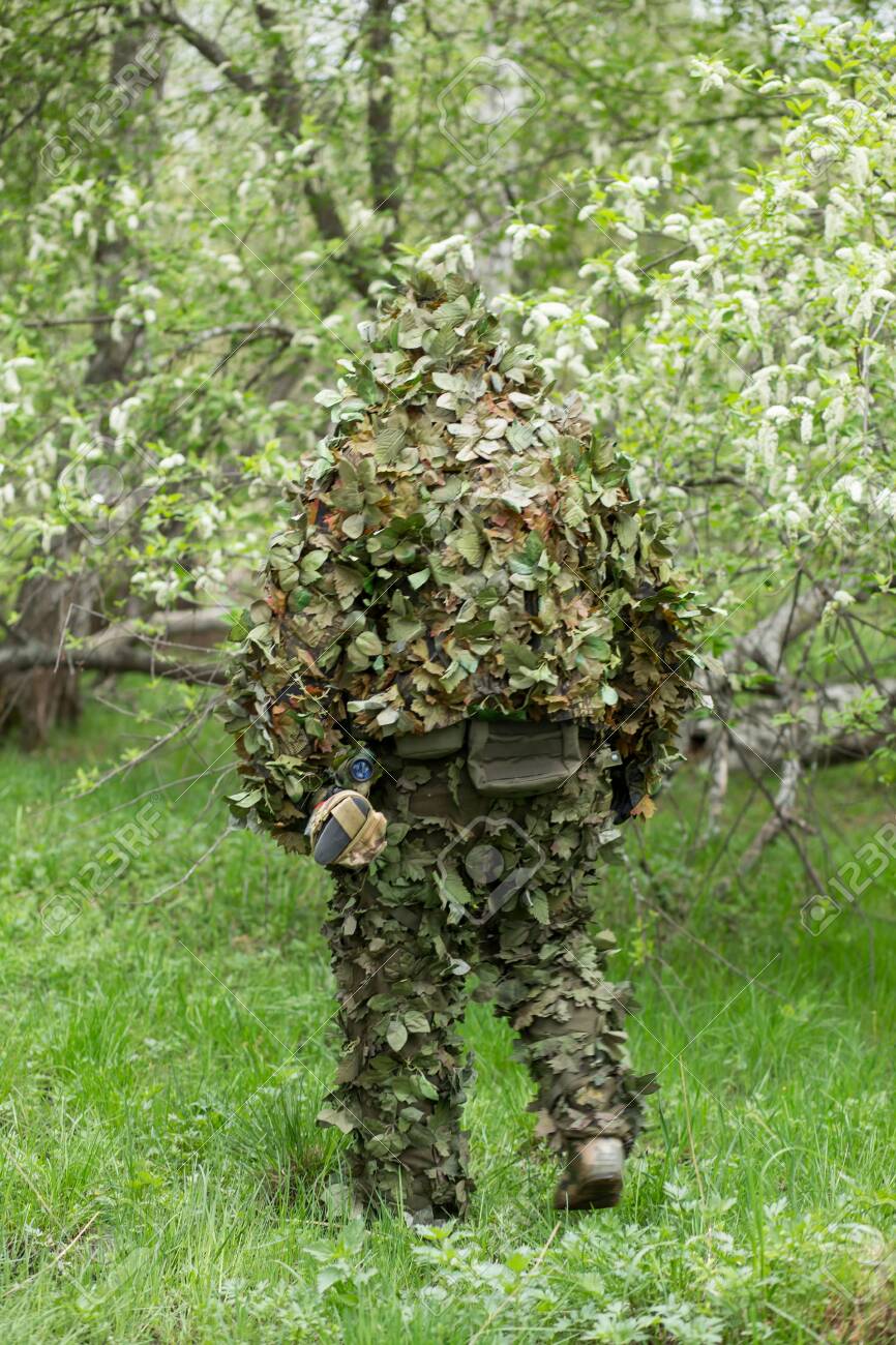 Camouflaged Sniper in the Forest Stock Image - Image of enemy