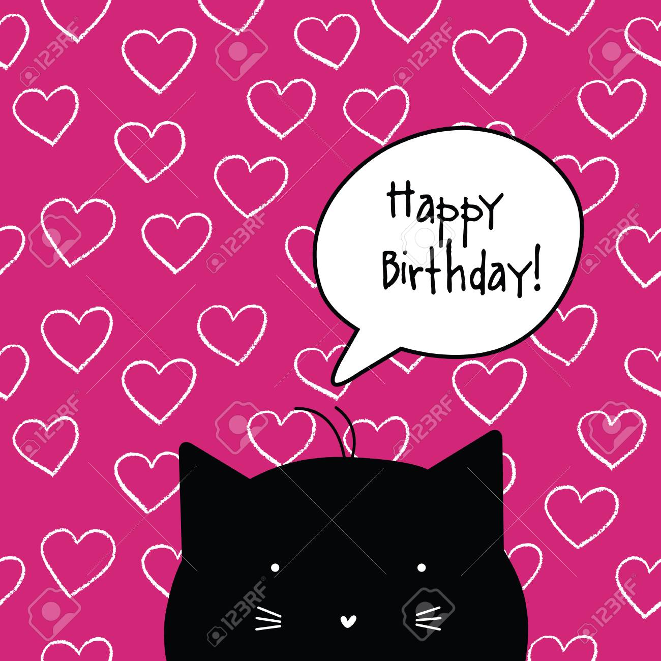 Happy Birthday Card. Cat Character. Template. Graphic Design Element. Royalty Free SVG, Cliparts, Vectors, and Stock Illustration. Image 76556452. for Cat Birthday Cards Free Printable