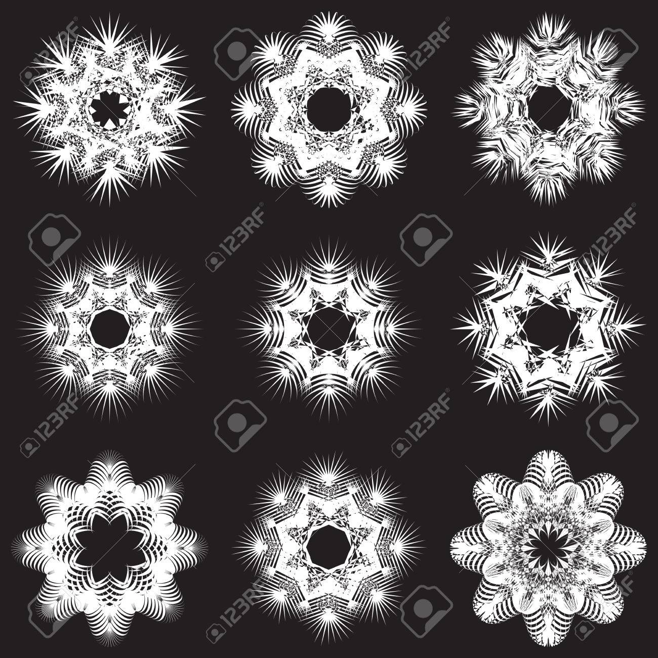 黒の背景に雪の結晶のステンシル セットのイラスト素材 ベクタ Image