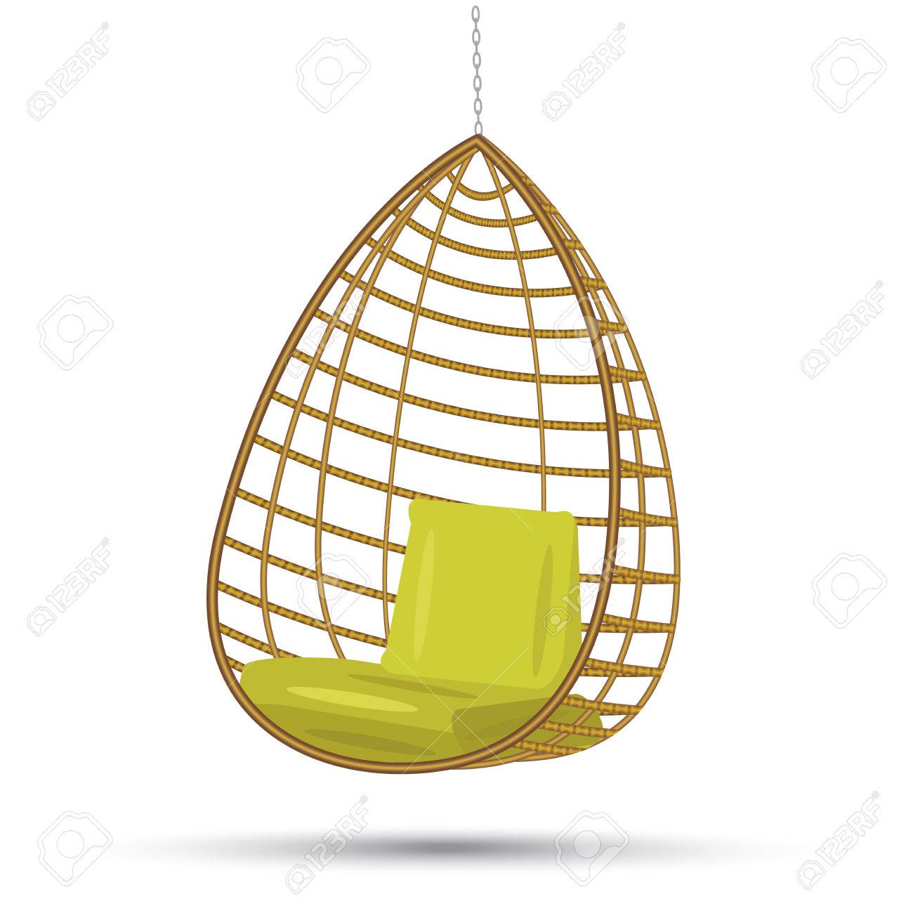 Wicker Hanging Chair Swing Hanging On A Chain With Green Cushions Royalty Free Cliparts Vectors And Stock Illustration Image 66652493