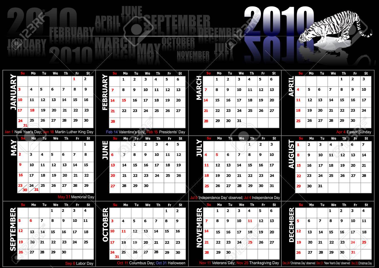 2010 Calendar With American Holidays Royalty Free SVG, Cliparts, Vectors,  and Stock Illustration. Image 4030423.