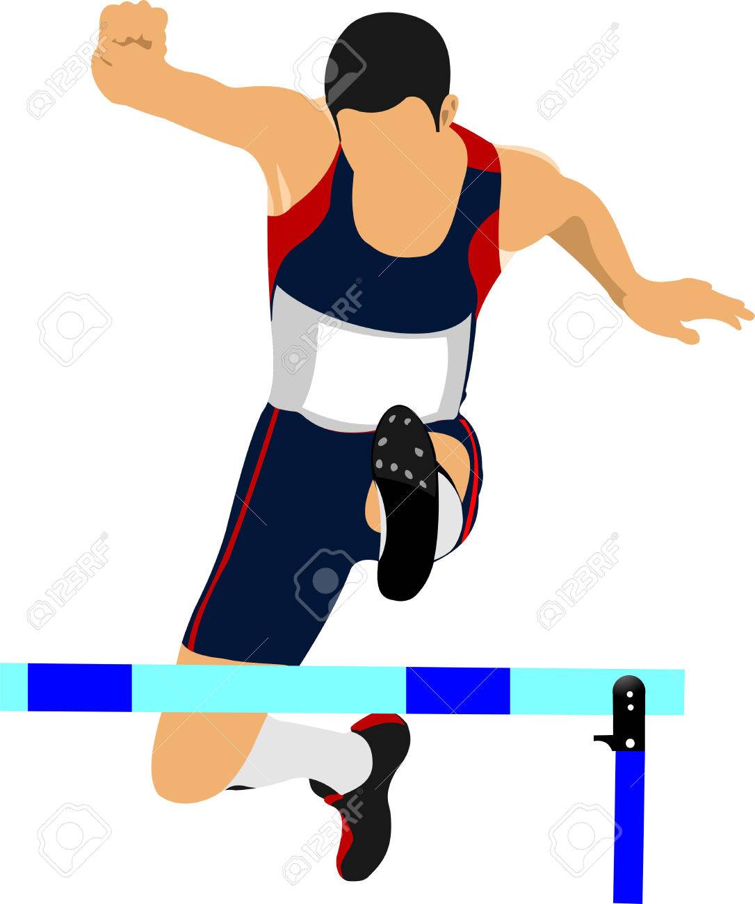 ハードルをジャンプを実行しているトラックとフィールド競技のイラスト のイラスト素材 ベクタ Image