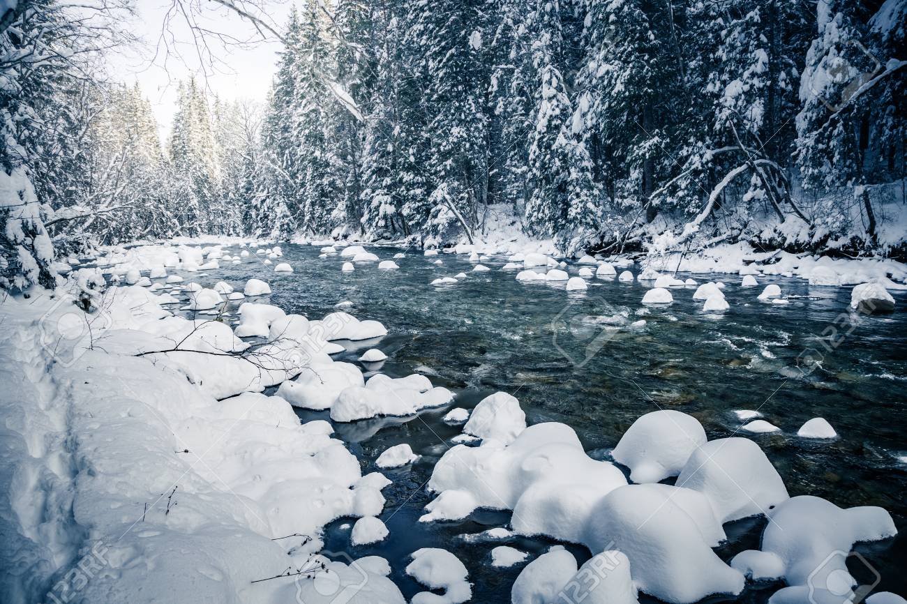 Scenic Image Of Stormy Flow Frozen Stones In Frosty Day Location Images, Photos, Reviews