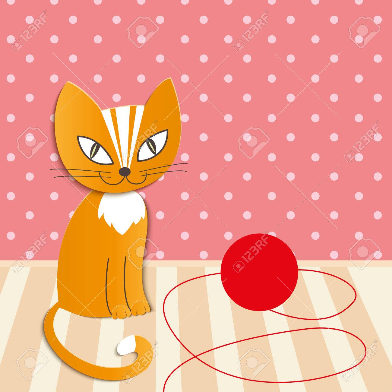 ウール イラストのボールで遊ぶ猫漫画のイラスト素材 ベクタ Image