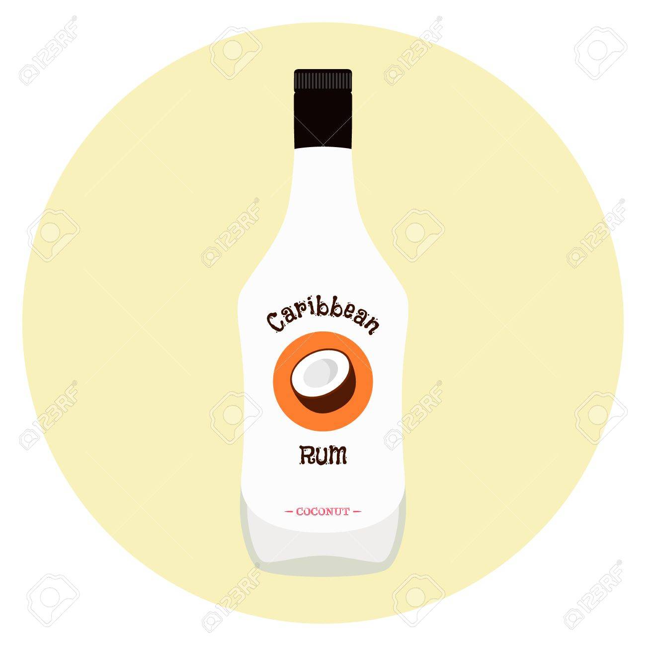 ココナッツ風味アルコールの白いボトルでカリブ海ラム酒 のイラスト素材 ベクタ Image