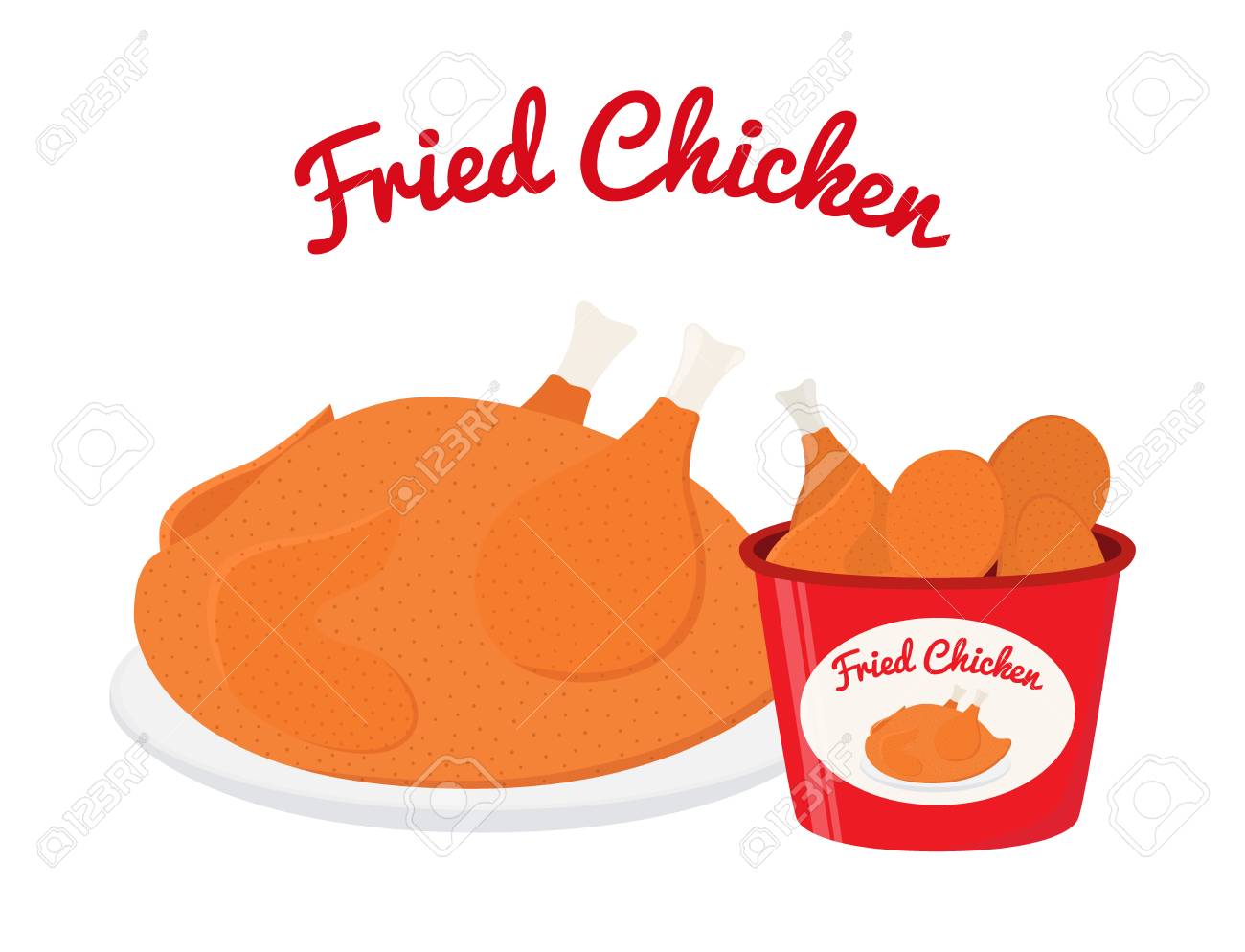 ケンタッキーフライド チキン 白い背景の上の漫画のスタイルで行われました のイラスト素材 ベクタ Image