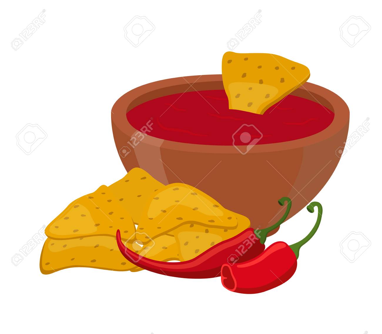 Vector Mexican Food - Nachos, Traditional Chips With Spicy Sauce, Hot Chili  Pepper. Made In Cartoon Flat Style Royalty Free SVG, Cliparts, Vectors, and  Stock Illustration. Image 95245125., image size:1300x1137