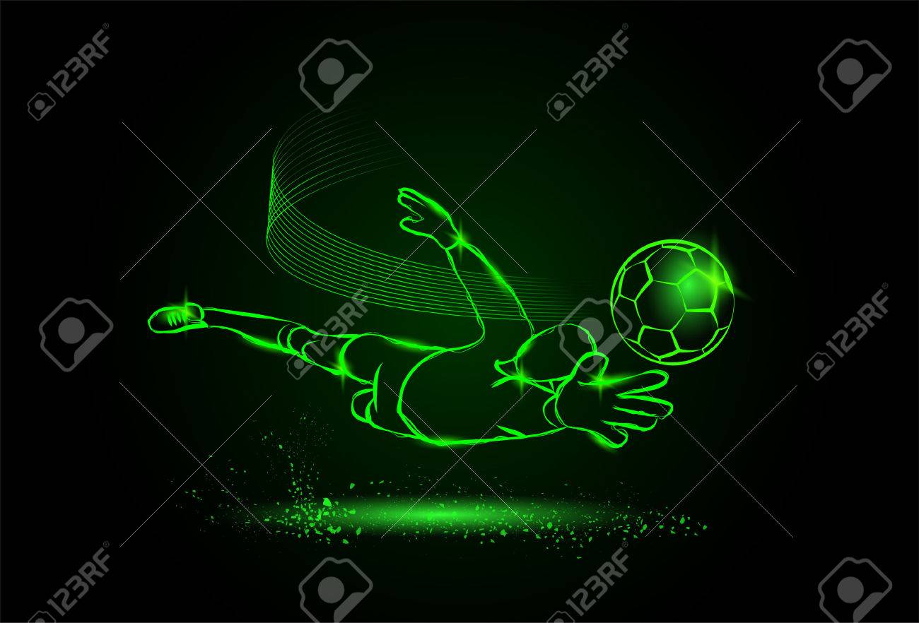 ゴールキーパーから保存サッカー ネオンのスタイルのイラスト素材 ベクタ Image