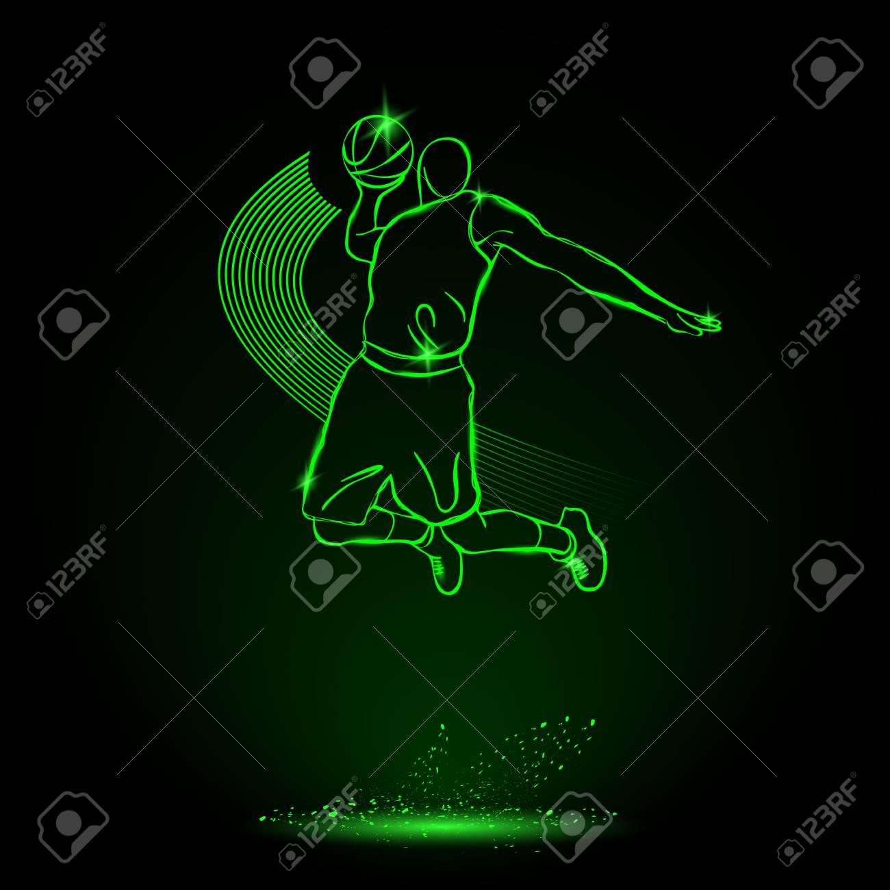 バスケット ボール スラム ボールを投げる ネオンのスタイルのイラスト素材 ベクタ Image