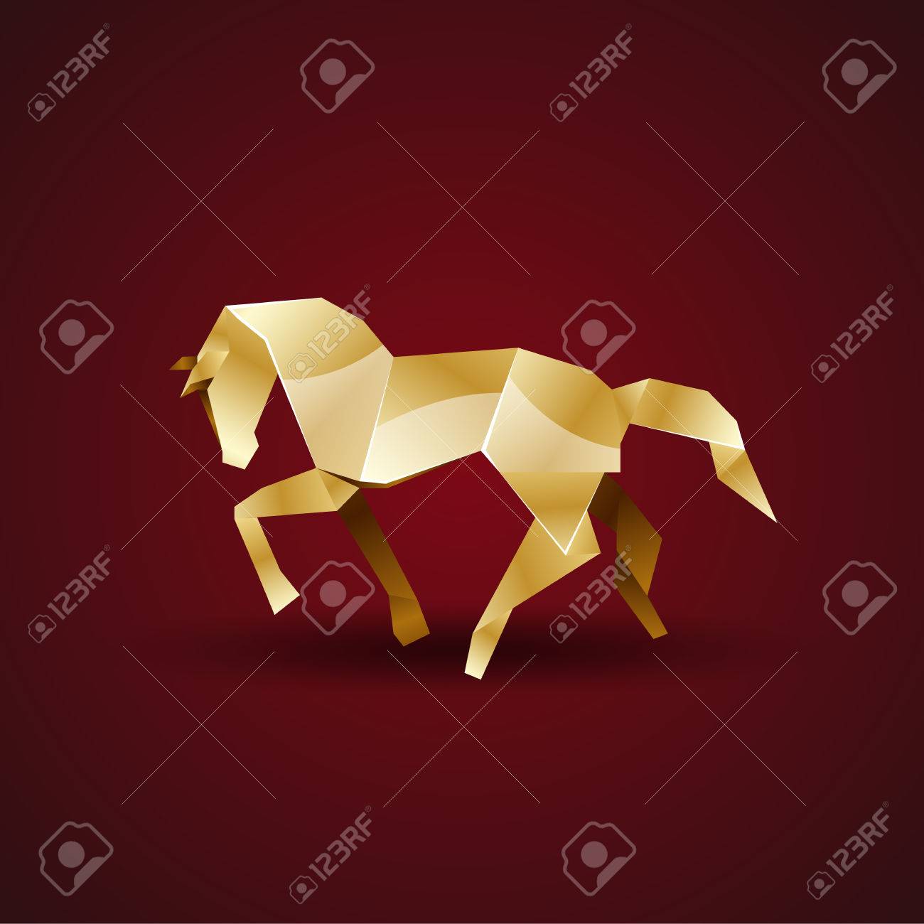 Vector Golden Origami Horse