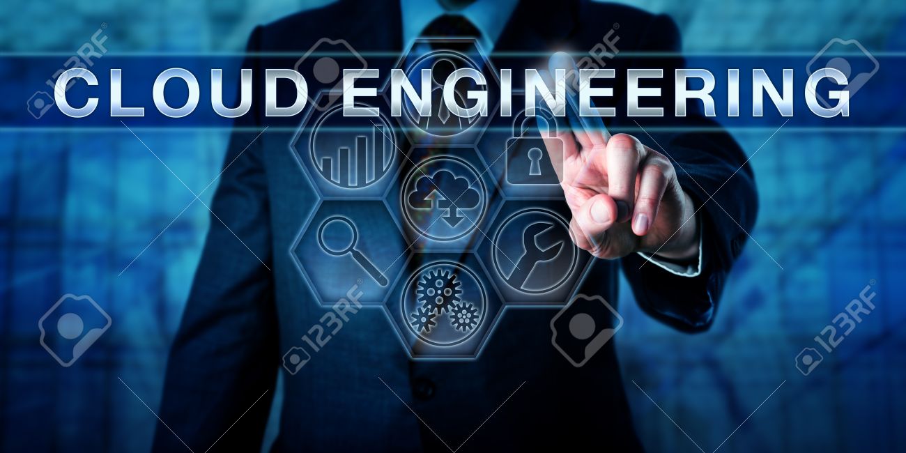 cloud architect is pressing cloud engineering on an interactive cloud architect