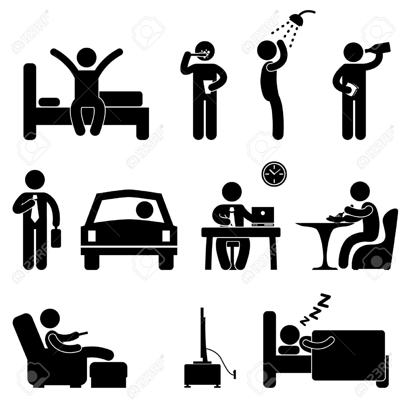 man daily routine people icon sign symbol pictogram royalty free