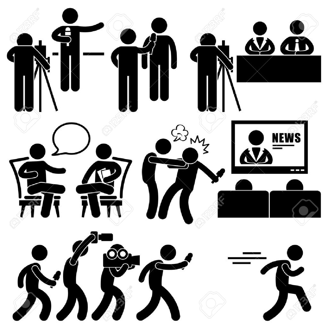 News Reporter Anchor Woman Newsroom Man Talk Show Host Stick Figure Pictogram Icon Stock Vector News Reporter Anchor Woman Newsroom Man Talk Show Host Stick Figure Pictogram Icon Stock Vector