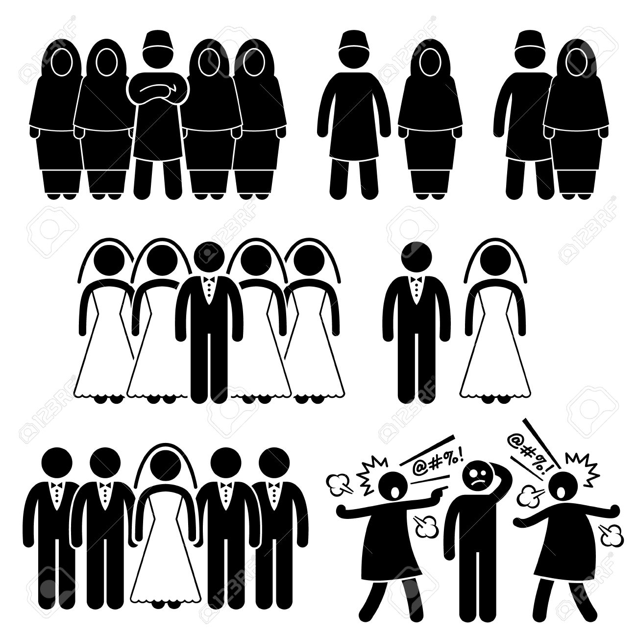 一夫多妻制の結婚複数妻夫スティック図ピクトグラム アイコンのイラスト素材 ベクタ Image