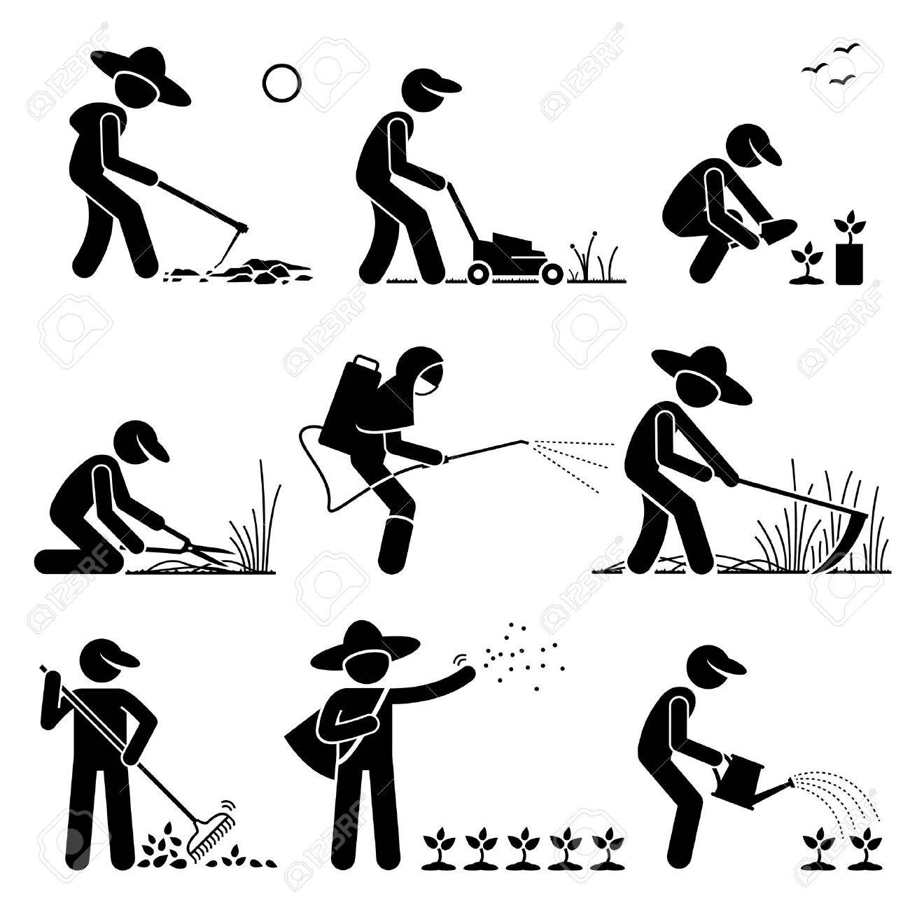 Gardener and Farmer using Gardening Tools and Equipment for Work - 53802606 Gardener and Farmer using Gardening Tools and Equipment for Work - 53802606