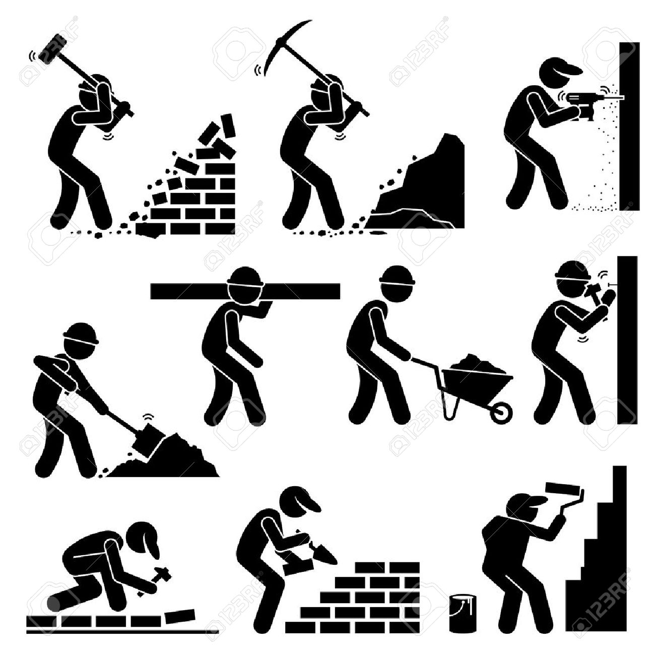 Builders Constructors Workers Building Houses with Tools and Equipment at Construction Site - 53802611 Builders Constructors Workers Building Houses with Tools and Equipment at Construction Site - 53802611
