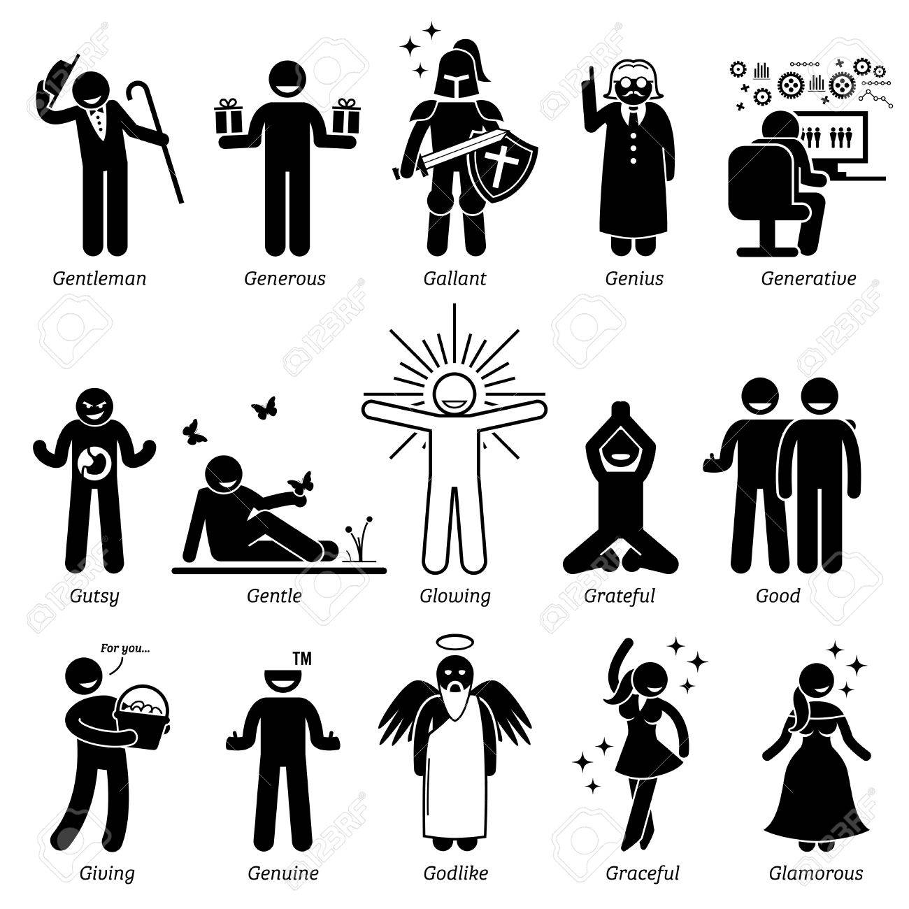 Positive Personalities Character Traits Stick Figures Man Icons Starting With The Alphabet G Royalty Free Cliparts Vectors And Stock Illustration Image 58706738