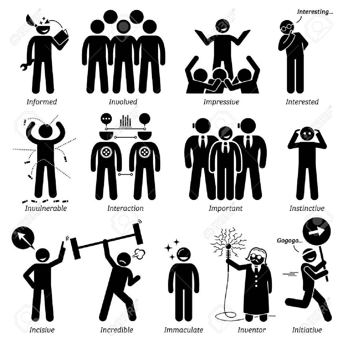 Positive Personalities Character Traits. Stick Figures Man Icons. Starting  With The Alphabet I. Royalty Free SVG, Cliparts, Vectors, and Stock  Illustration. Image 59927505., image size:1300x1300